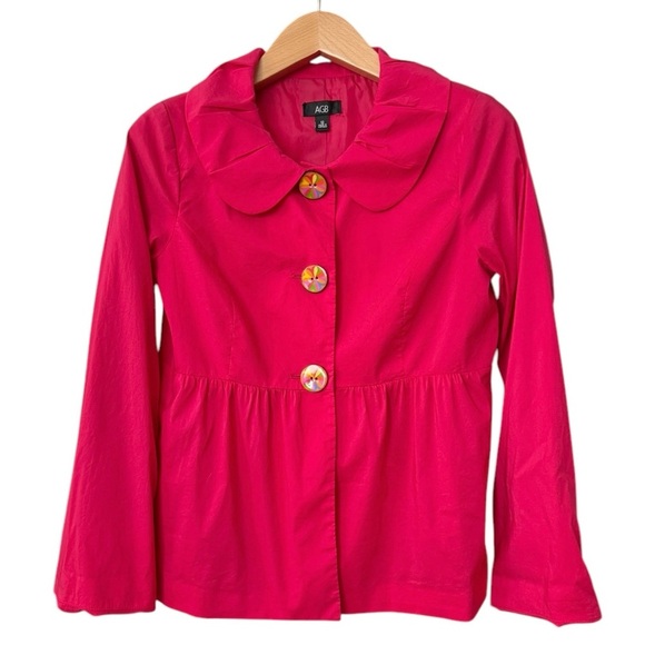 AGB Jackets & Blazers - AGB Pink Babydoll Button Up Lightweight Coat Jacket Peter Pan Collar Size 12